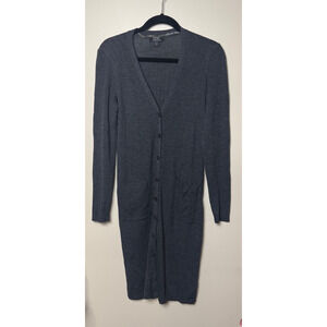 Lord & Taylor Womens Med Extra Fine Merino Wool Cardigan V Neck Sweater Charcoal
